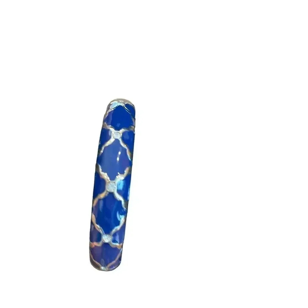 Blue and gold enamel bracelet with rhinestone detail and hinge - Picture 2 of 4